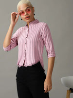 Women's Pink Striped Shirt-AE-333120-Pink