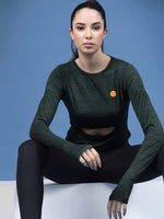 Rigo Solid Full Sleeves Round Neck Slim Fit Women Active Wear Crop Top-WTOP315-1438-L