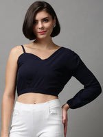 Women's Blue Solid Crop Top-AE-10403-Navyblue