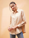 Women Beige Solid Satin Regular Shirt