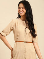 Women's Beige Solid Straight Kurta-DF-1350-Beige