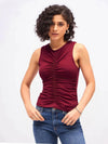 Women Maroon Box Back Front Ruched Top