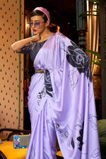 Avanshee Women's Latest Bollywood Floral Printed Satin Saree With Unstiched Blouse-AVN-8082-PURPLE