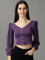 Women's Purple Solid Top-AE-10551-Violet