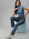 Women's Blue Solid Bootcut Denim Jeans-GZ-5089C-Blue