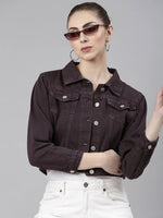 Women Violet Solid Denim Jacket-GZ-5598A-Violet