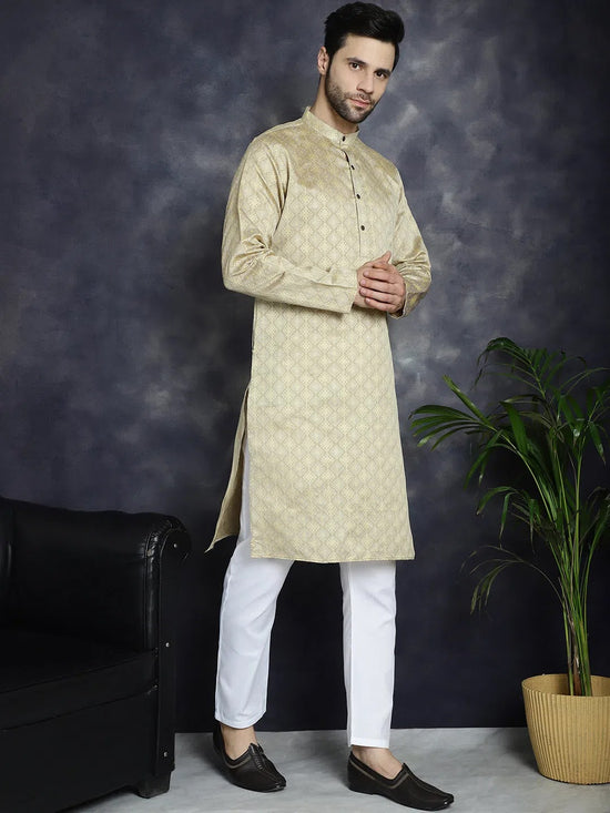 Beige Woven Design Kurta with Pyjama-JOKP-P-5034Beige