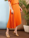 Women Orange Accordion Pleated Midi Skirt