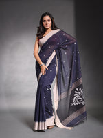 Navy Blue Pure Cotton Soft Saree With Temple Border-MA54CT041380013