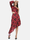 Floral Red One Shoulder Assymetrical Dress-17302