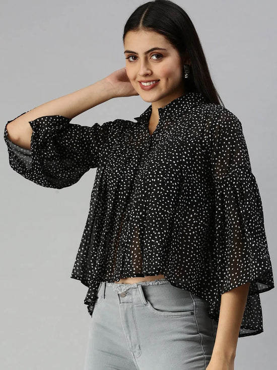 Women's Black Polka Dots Top-AE-7014-Blackwhite