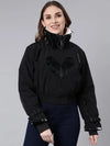 Women Solid Black Crop Puffer Jacket-6402-Black