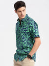 Men Spread Collar Abstract Green Casual Shirt-HARVEN-2310-Green