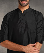 Hangup Men Standard Solid Men's Indian Wear-Black_Dupion_Patch_Short2Kurta