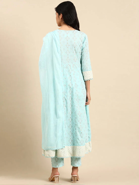 Women's Blue Printed Kurta Set-RF-1783-Blue