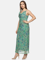 Floral Green Cowl Neck Slip Dress-17364