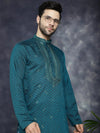 Men's Sequins Embroidered Kurta With Pyjama.-JOKP-P-5047Teal