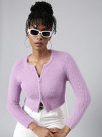 Women Solid Lavender Crop Cardigan-CHN-M5508-Lavender