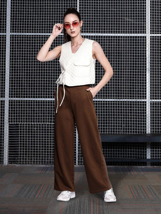 Women Brown Terry Track Pants