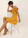 Veni Vidi Vici Mustard Frilled Bardot Skater Dress