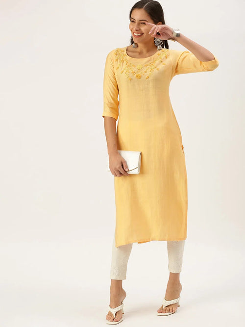 Women's Orange Solid Straight Kurta-SKC-3226-Orange