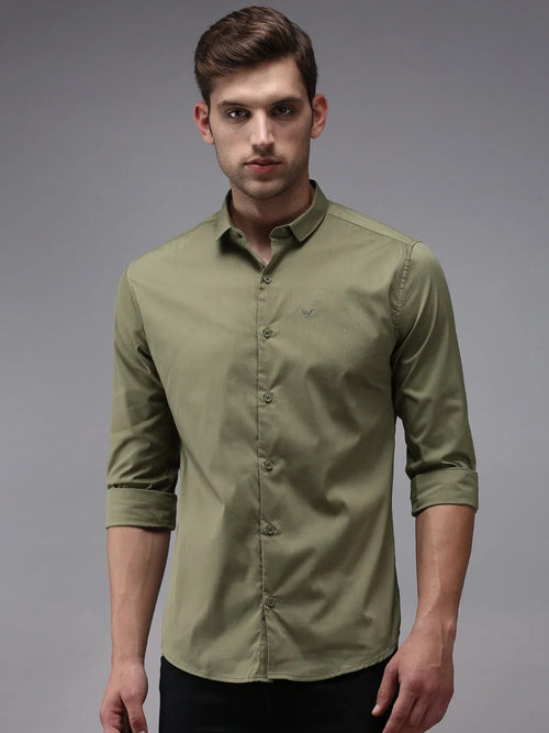 Men Green Solid Casual Shirt-BOLDPLAINE-1613-Olive