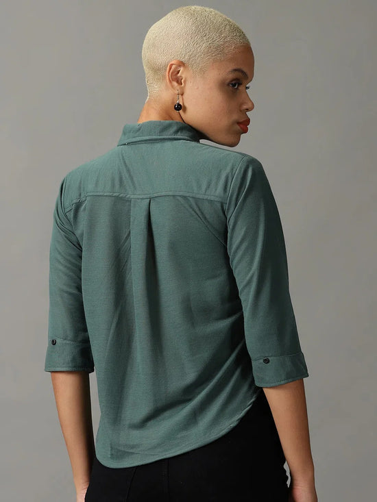 Women's Green Solid Shirt-AE-333318-Green