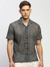 Men Black Floral Shirt-JOUSKA-1722-Black