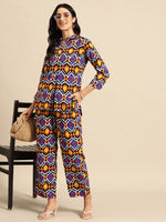 Box Pleat Shirt with flare plants in Multi Color Ikkat Print