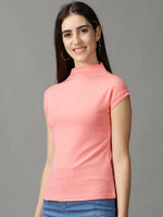 Women's Pink Solid Top-AE-10451-Coral