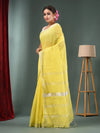 Yellow Cotton Blend Handwoven Saree With Zari Border-MA50BCT40500135