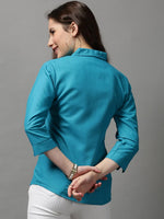 Women's Blue Solid Shirt-AE-3331034-Turquoiseblue