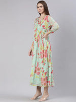 Women Sea Green Floral Empire Kurta-DW-4799-Seagreen