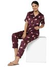 Smarty Pants Women's Silk Satin Maroon Color Dog Print Night Suit