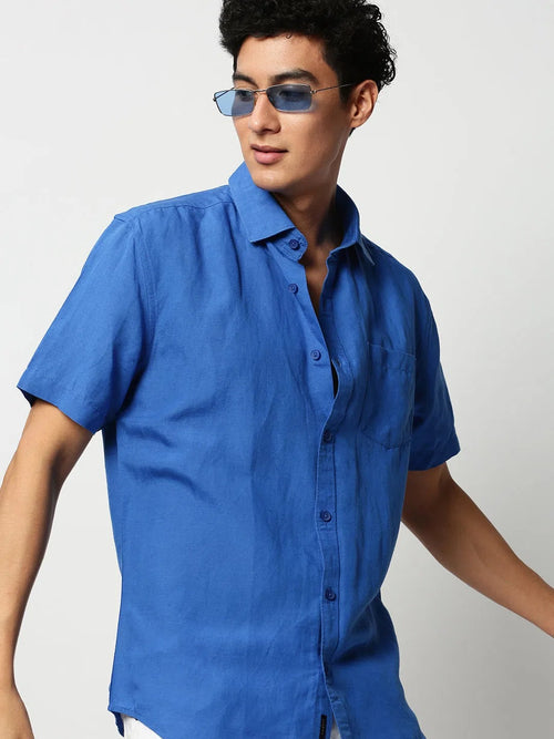 Men Blue Solid Casual Casual Shirts-SPARROW-1753-Blue