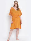 Majestic mustard laced up women nightwear dress