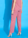 Women Pink Pleated Straight Pants