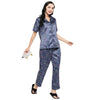 Smarty Pants Women's Silk Satin Teal Blue Color Horoscope Printed Night Suit