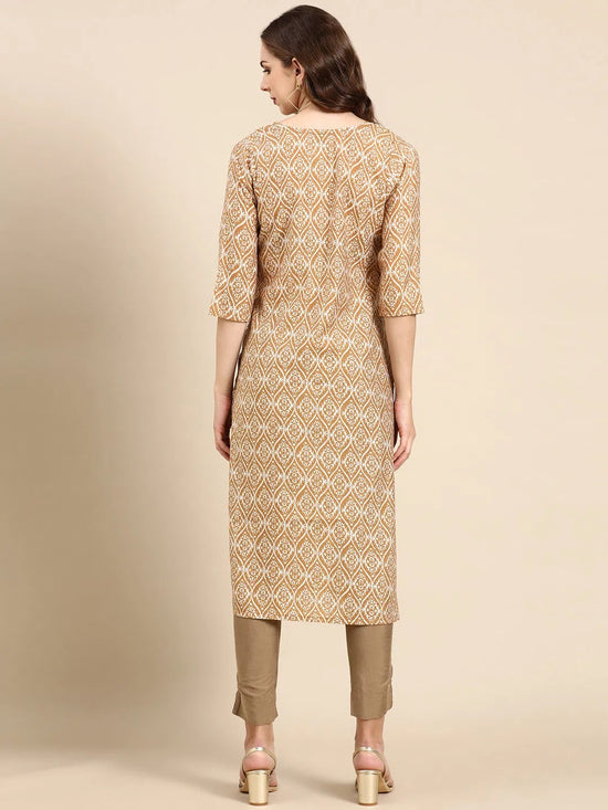 Women's Tan Printed Straight Kurta-SKC-976-Tan