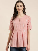 Women Pink Striped A-Line Kurti-NJ-3058255-Pink