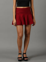 Women's Maroon Solid Flared Skirt-TG-4-Maroon