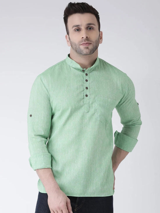 Hangup Men Slim Solid Men's Indian Wear-ParrotShortKurta