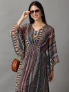 Women's Black Printed Kaftan Dress-DW-1257-Black