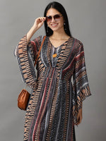 Women's Black Printed Kaftan Dress-DW-1257-Black