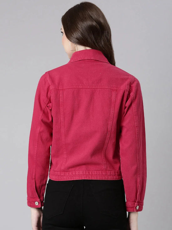 Women Fuchsia Solid Denim Jacket-GZ-5598-Fuchsia