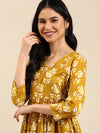 Women's Yellow Printed A-Line Kurta-SKF-080-4-Mustard