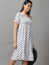 Women's White Polka Dots Fit and Flare Dress-ARN-6618-White