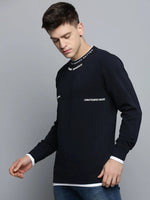 Men Navy Solid Casual Sweatshirt-BP-1436-Navyblue