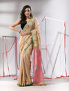 Beige Cotton Saree With Stripes Design & Dual Border-MA55CT06540034