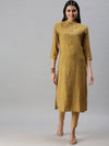 Women's Mustard Printed Straight Kurta-BCCK782-Mustard